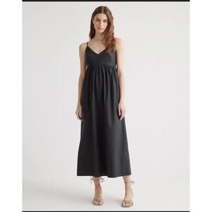 Quince Organic Cotton Sleeveless Maxi Dress Black‎ XS V-Neck Summer Casual